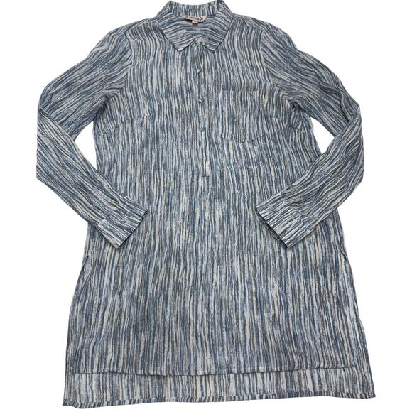 Nanette Lepore Top Womens Medium Blue Striped Collared Tunic Blouse Coastal - Picture 1 of 7